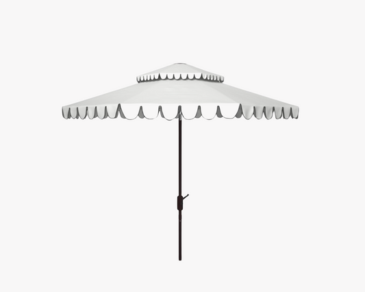 White and Black Double Scalloped Umbrella