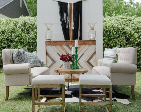 Linen & Gold Stool | Adorn Charleston